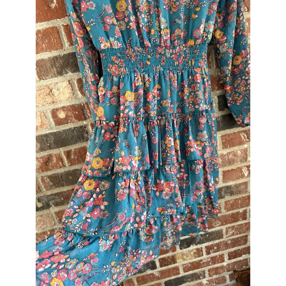 Nanette Lepore Long Sleeve Chiffon Dress Navy Floral Print Size 6 - Picture 4 of 10